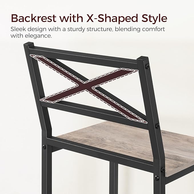 Bar Stools, Set of 2 Bar Chairs with Backrest and Footrest, 26" Tall Counter Bar Stools, Kitchen Breakfast Bar Chairs, Easy Assembly, for Dining Room, Greige BAHG0901N3