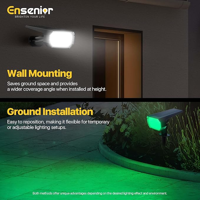 Ensenior Solar Spotlights Outdoor RGB, 7+1 Color Changing Mode Outdoor Landscape Lighting, IP65 Waterproof, Automatic ON/Off Solar Powered Spotlight Halloween Christmas Decorations (10-Pack)