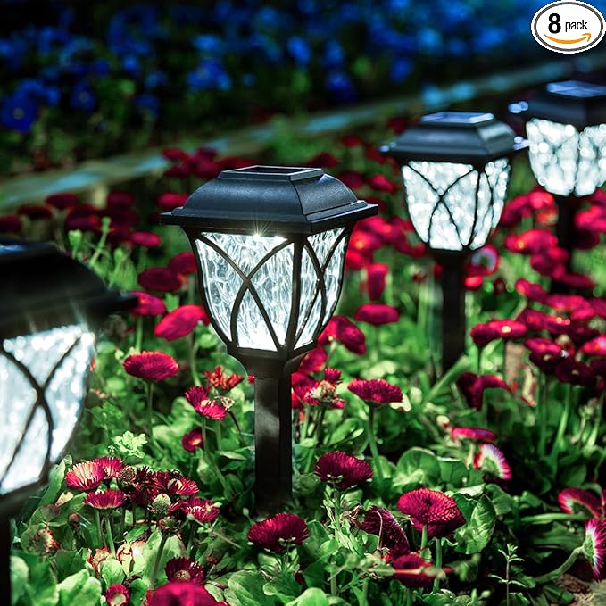 GIGALUMI 8 Pack Solar Lights Outdoor Waterproof, LED Solar Garden Lights, Outdoor Decorations, Garden Decor for Yard, Patio, Landscape, Planter, Walkway (Cold White)