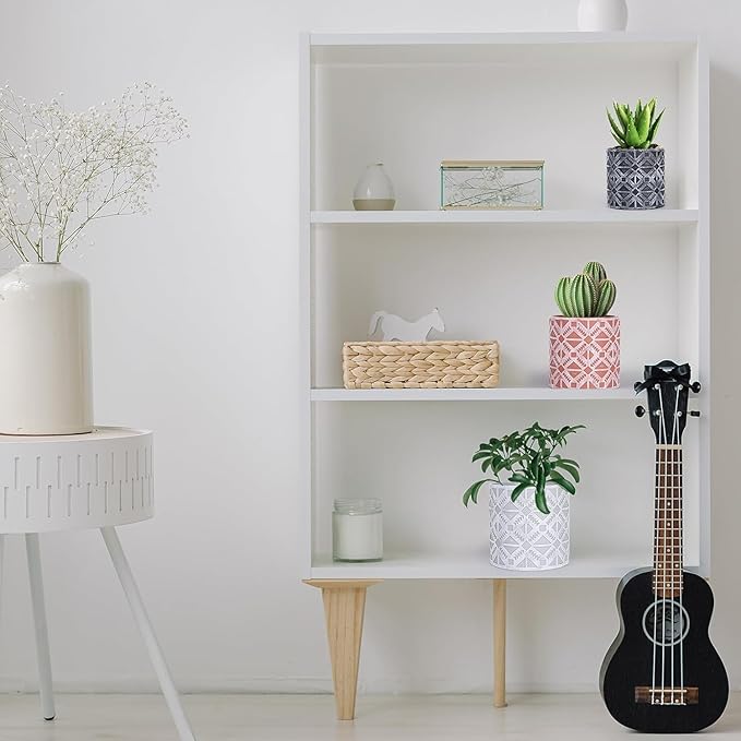 Plant Pots, Set of Indoor Plant pots, Plastic Planter with Drainage and Saucer, Modern Distinctive Self Watering Plant Pot, Spray Spots (Indoor Plant Pots)