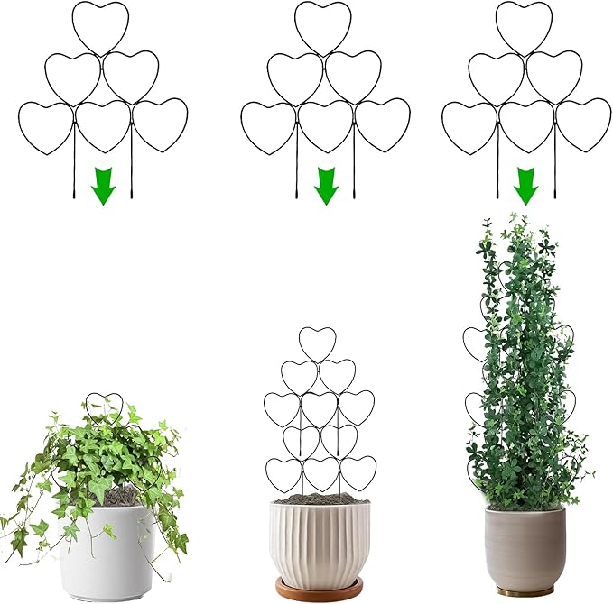 Trellis for Climbing Plants Indoor, Stackable Garden Trellis for Potted Plants, Small House Plant Trellis for Vine Ivy Flower Plant Support Outdoor DIY Metal Trellis 3 Pack, Black