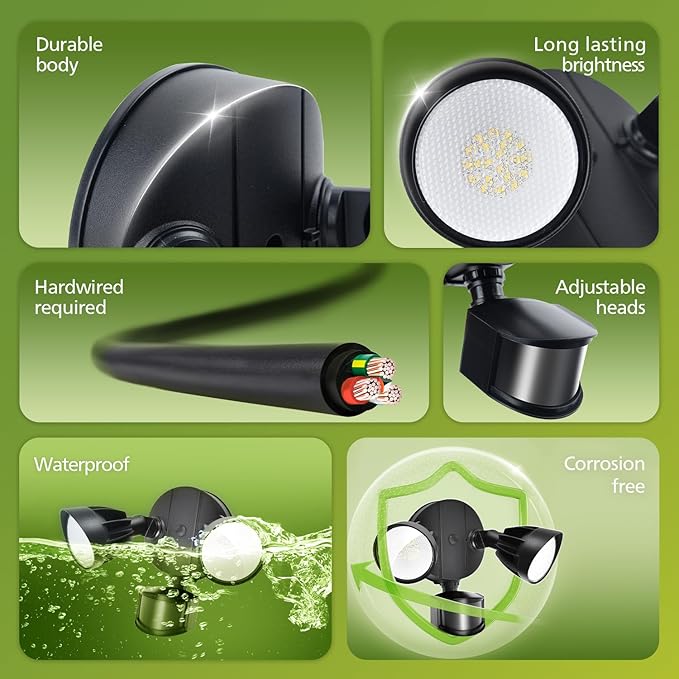 Philips 44W 4200 lm Motion Sensor LED Security Light Outdoor w/PIR, 5000K Daylight Flood Light, Waterproof, Dusk to Dawn, 2 Heads, 4 Modes(2 Packs)