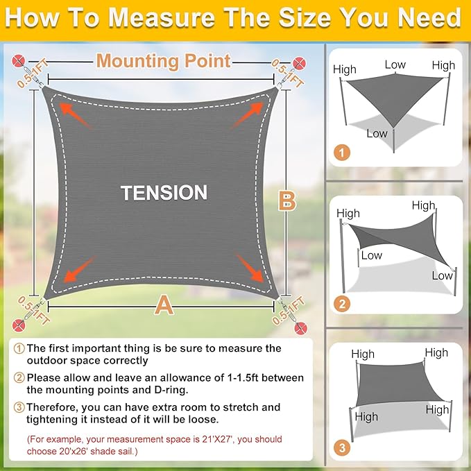 KANAGAWA Sun Shade Sail Curved 24'X24' Dark Grey Rectangle Outdoor Shade Cover UV Blovk Canopy for Patio Garden Backyard Heavy Duty Permeable 185GSM (We Make Custom Size)