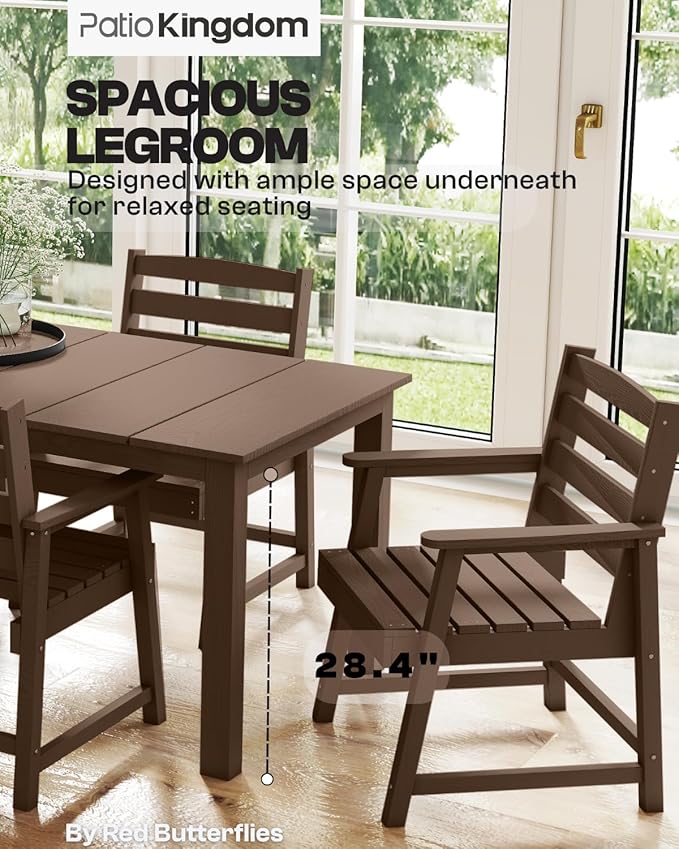 9-Piece Brown Outdoor Dining Set with White 15FT Large Patio Umbrella, 75.2'' HDPE Table & Chairs for 8, Weather-Resistant Furniture with Umbrella Hole for Patio, Lawn, Poolside