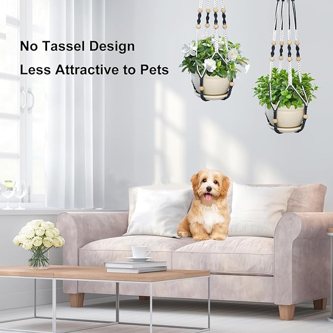 Macrame Plant Hanger with Pot, 3 Set Hanging Planters for Indoor Plants, Handmade Cotton Rope Boho Home Decor, Idea Gift for Anyone, Includes Plant Holders, Pots, Plates and Hooks (Mixed color-3)