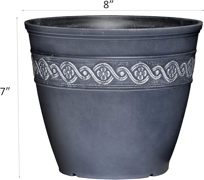 Classic Home and Garden Corinthian Resin Flower Pot Planter, Storm Blue, 8" (Pack of 4)