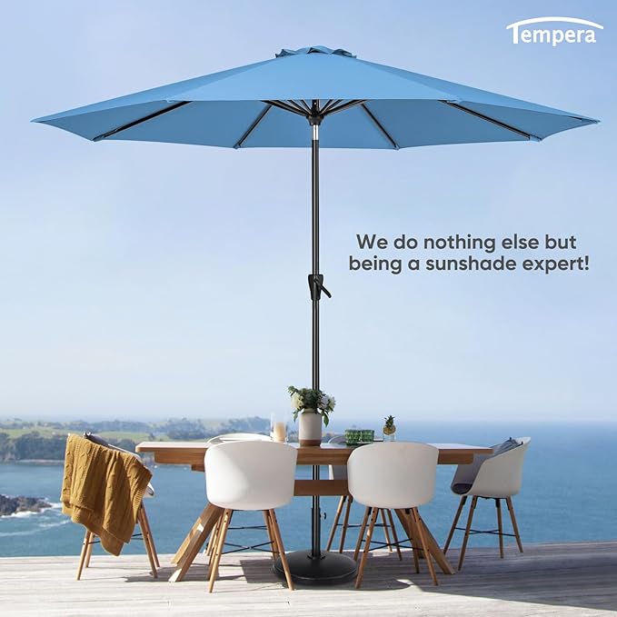 Tempera Patio Market Outdoor Table Umbrella with Auto Tilt and Crank, Large Sun Umbrella with Sturdy Pole & Fade Resistant Canopy, Easy to Set