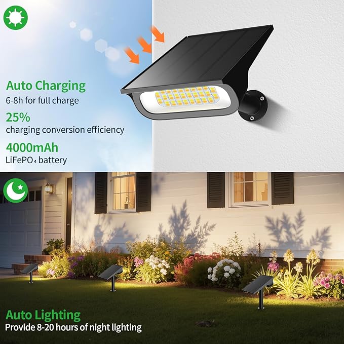 Solar Light Outdoor Waterproof IP65, 56 LED 3 Color Modes Solar Spot Lights Outdoor, Solar Powered Garden Lights for Outside Landscape Pathway Yard House Patio Garage Driveway Tree, 2Pack