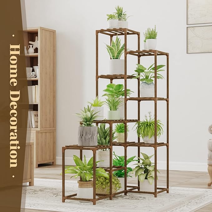 Bamworld 55“ Tall Plant Stand Indoor Outdoor Corner Plant Shelves Wood Plant Holder for Living Room Flower Stand Plant Rack for Multiple Plants Living Room Patio Balcony Garden