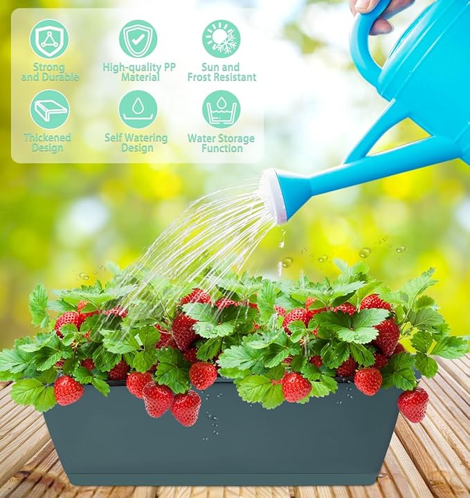 Window Box Planter, 7 Pack Plastic Vegetable Flower Planters Boxes 17 Inches Rectangular Flower Pots with Saucers for Indoor Outdoor Garden, Patio, Home Decor