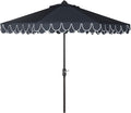 SAFAVIEH 9ft Outdoor Patio Umbrella, Round, Valance, Navy & White Trim, Auto Crank Tilt, UV Resistant for Deck, Backyard, Poolside (PAT8006A)