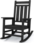 KINGYES Oversized Outdoor Rocking Chair, All-Weather Patio Rocking Chairs for Porch, HDPE Outdoor Patio Rockers with High Back & Wide Seat for Garden, Lawn, Black
