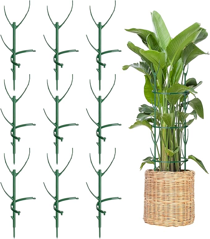9 Pack Plant Support Stakes & Plant Cage Support Rings, Plant Stakes for Indoor Plants, Stackable Garden Flower Support for Potted Plants, Succulents, Aloe, Small Plants
