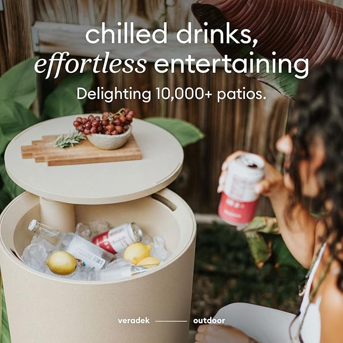 Veradek Kona Cooler Side Table – 2-in-1 Outdoor Patio Side Table w/Cooler | Insulated 40L Capacity | Modern Accent Décor for Hosting, BBQ, Poolside