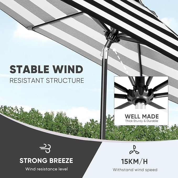Tempera Patio Market Outdoor Table Umbrella with Auto Tilt and Crank, Large Sun Umbrella with Sturdy Pole & Fade Resistant Canopy, Easy to Set