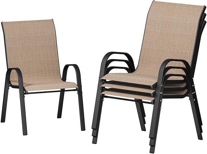 UDPATIO Patio Chairs Set of 4, Stackable Outdoor Dining Chairs with High Back, Breathable Outdoor Chair All Weather Textilene Fabric, 350LBS Capacity for Garden/Backyard (Brown)