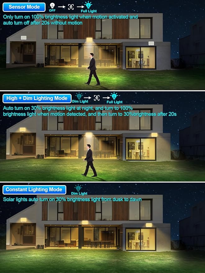 Solar Lights Outdoor Waterproof IP65, 172LED 9000K 3Modes Split Solar Motion Sensor Light Outdoor with Remote, Dusk to Dawn Solar Flood Lights outdoor for Yard,Patio,Garden,2 Pack (Warm White)