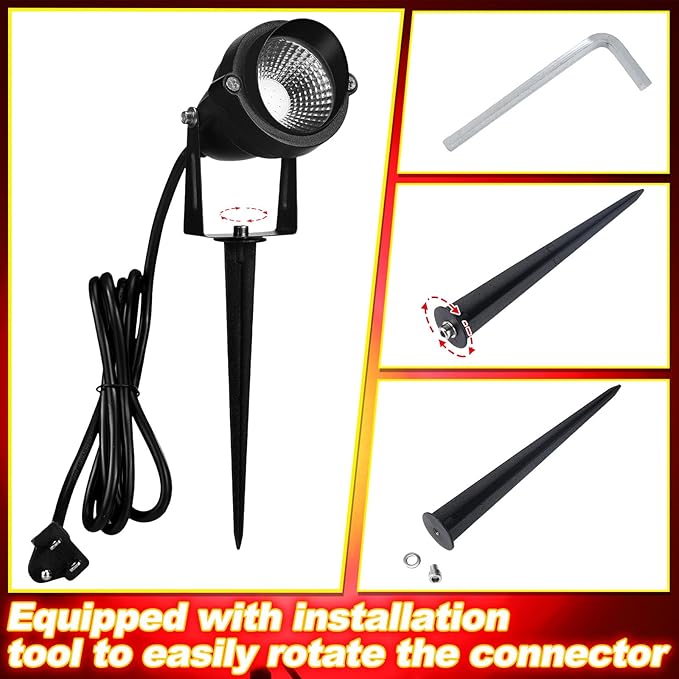 4 Pcs Christmas Red Spotlight Outdoor Plug in Landscape Lighting 12w Ip66 Waterproof LED Lights with Spiked Stand 270° Adjustable Outdoor Spot Lights for Yard Lawn Garden Tree Flags Holiday