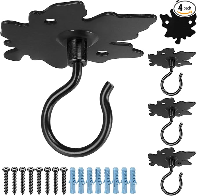 Dolibest Wall Mount Ceiling Hooks, Plant Hooks for Ceiling, Metal Plant Bracket Iron Wall Mount Lanterns Hangers Hooks for Hanging Plants Lights, Outdoor Wire, Fairy Lights, Wind Chimes, Black (4PCS)