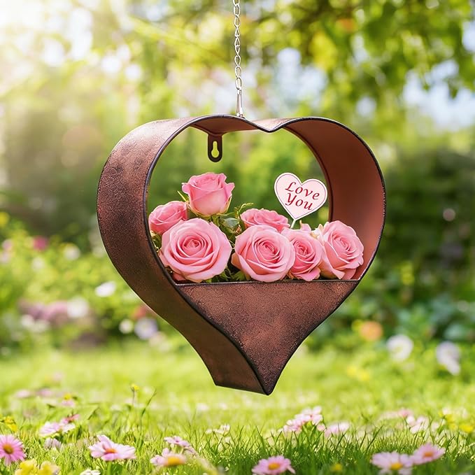 Metal Plant Hangers Indoor and Outdoor: Easter Gifts for Mom Women Her Wife Garden Lovers Birthday - Heart Shape Hanging Planters for Window Wall Living Room Office Decor(Rustic)