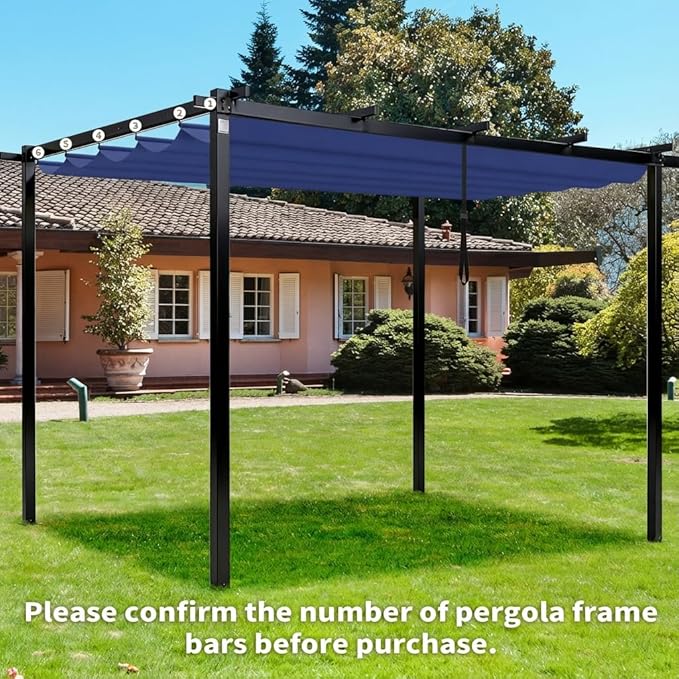 10' X 10' Pergola Shade Cover for Outdoor Retractable Durable Fabric Canopy Replacement Top Only, Sun Shade for Outside (Blue)