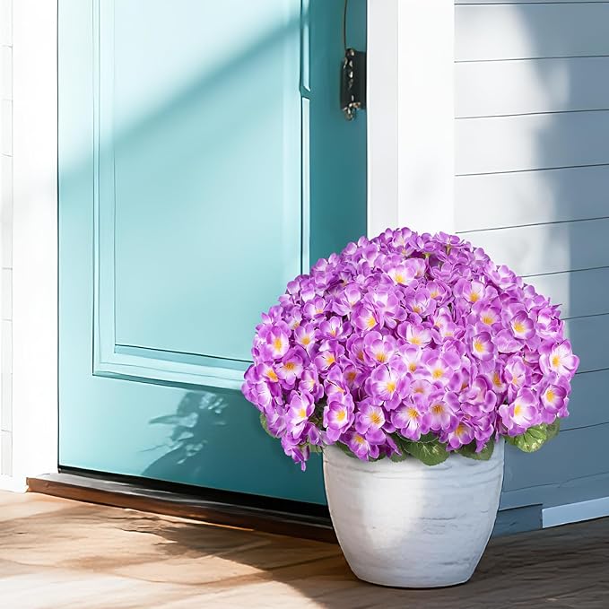 Artificial Geraniums Flowers for Outdoors, 6 Bundles Realistic Silk Fake Geranium, UV Resistant Faux Plants for Hanging Baskets, Window Boxes, Planters - Porch, Patio, Garden Decor(Purple)