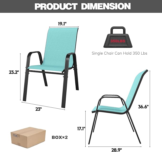 Patio Chairs Set of 8, Stackable Outdoor Dining Chairs for All Weather Textilene Fabric & Metal Frame, Outdoor Chairs Set for Backyard Deck Garden
