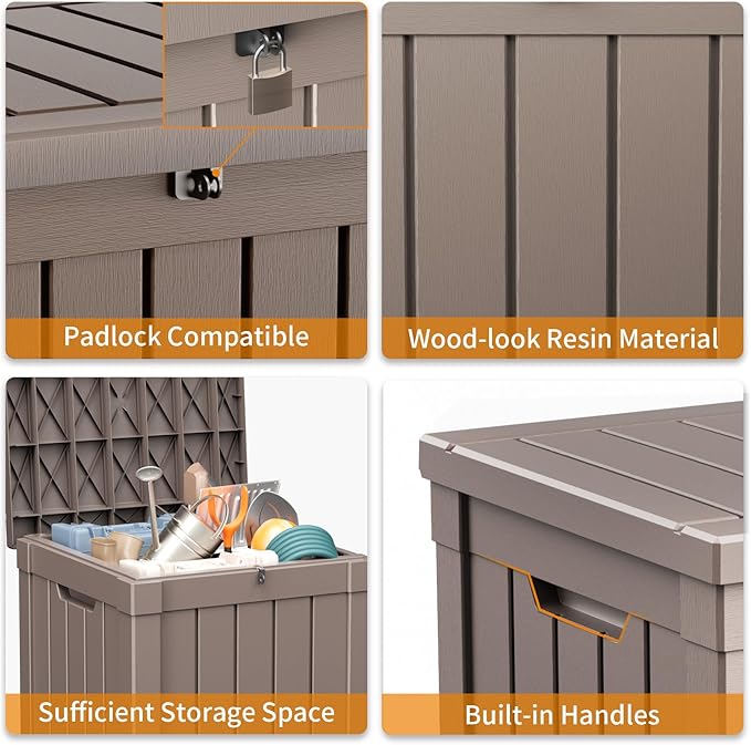 ROJIK 57 Gallon Outdoor Storage Housing Deck Box - Waterproof Patio Furniture, Garden Tools, Cushions, Pool Accessories Storage Bench with Lockable Lid and Side Handles（Grey）