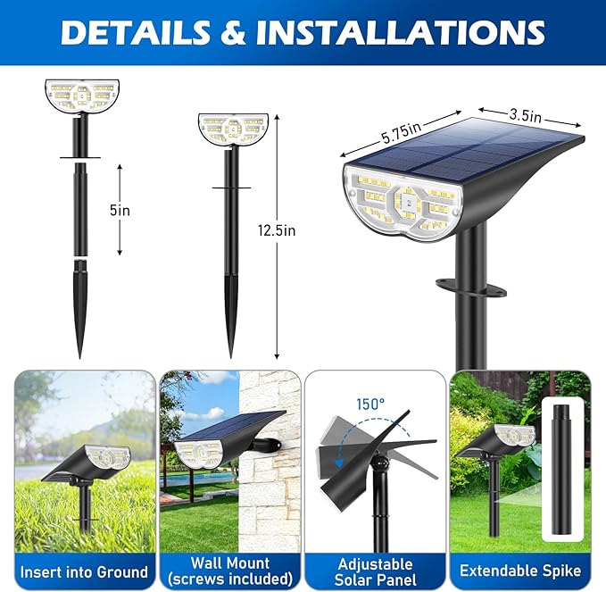 TOBUSA Solar Spot Lights Outdoor 5 Modes, 44LEDs Bright Landscape Spotlights Solar Powered 3 Colors Changing, IP67 Waterproof Auto On-Off Dusk Dawn Solar Outdoor Lighting for Yard Garden Outside Tree