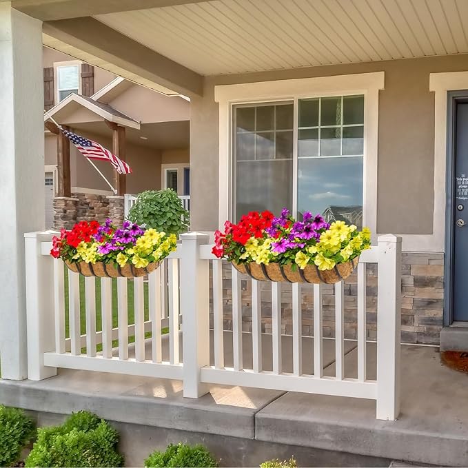 36 x 7 x 8 inches Outdoor Black Metal Planter Box, 2 Pieces with Coconut Liner, Large Hanging Window Flower Boxes for Indoor Outdoor Deck Balcony Rail Fence Porch
