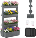 SUNYRISY 4 Tiers Vertical Raised Garden Bed Outdoor Planter Tower, Wooden Freestanding Planter Box for Planting Herbs Flowers Vegetables Patio Balcony Indoor Outdoor Gardening, Grey