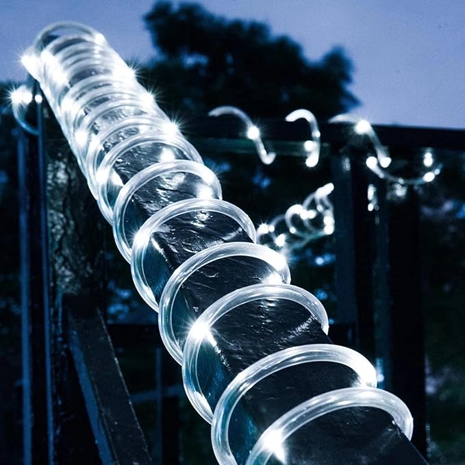 ANJAYLIA Solar Outdoor Rope Lights, 66FT 200 LED Solar Powered Rope Lights Outdoor, 8 Modes Timer Remote String Light Rope Solar Lights Outdoor Waterproof for Garden Decor, White