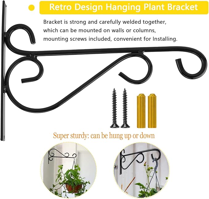 12 Inch Hanging Plant Bracket, Thick Solid Steel Wall Mount Bracket for Heavy Duty Decorations, Rust-Resistant Plant Hanger Hook for Planters, Wreaths, Fruit baskets, Wind Spinners, Lights, Lanterns