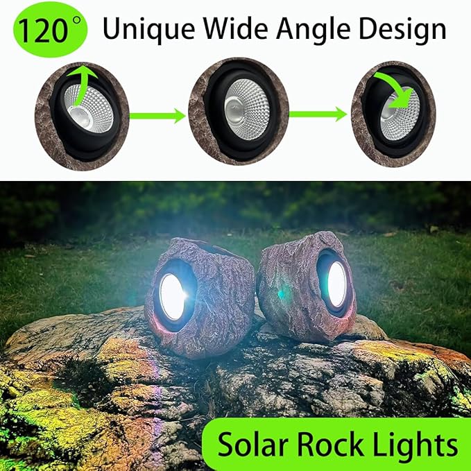 Solar Rock Lights Outdoor Waterproof, 4 Pack LED Colored Garden Rock Solar Light, Stone Statue Bright Solar Spot Light for Path, Yard, Patio, Lawn, Porch, Yard Decor.
