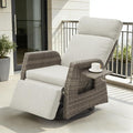 Adjustable Outdoor Recliner Chair with Independent Backrest & Footrest, Patio Swivel Recliner Chair, Wicker Reclining Patio Chair w/Flip-Up Table, Air Pump 155° Lay Flat Chaise Lounge, Gray