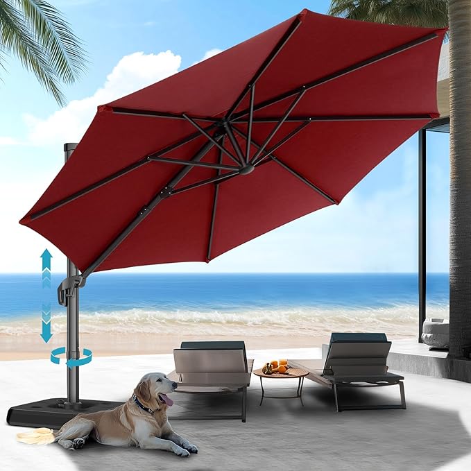 HOTEEL10x10ft Patio Umbrella Cantilever Umbrellas - Upgrade and Intensify - 360 Rotation and 5 Angles Adjustment - Aluminum Offset Pool Umbrella Outdoor Umbrellas for Patio Garden Pool