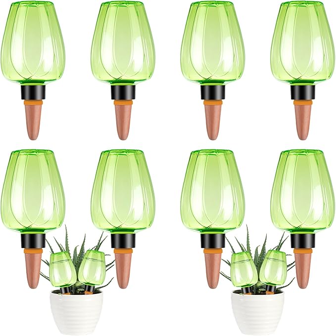 8 Pcs Plant Watering Globes Self Watering Planter Insert Plants Top Fill Water Device Plastic Water Bulbs Slow Release Terracotta for Plants, Green
