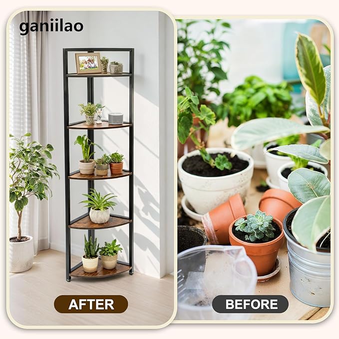 Corner Plant Stand with Grow Light Shelf 5 Tiered Plant Stand 59” Tall Flower Holder with 4 LED Grow Light Flower Stands for Indoor Plants Wood Corner Shelves for Plants Outdoor