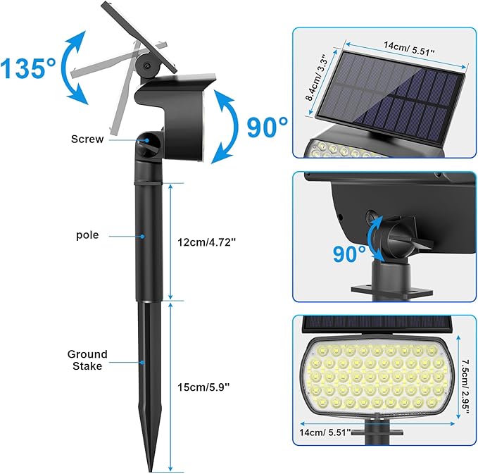 108 LED Solar Spot Lights Outdoor, Solar Lights Outdoor IP65 Waterproof, 3 Modes Solar Landscape Spotlights, Large Solar Powered Panel Lights for Garden Yard Pathway(Cool White/6 Pack)