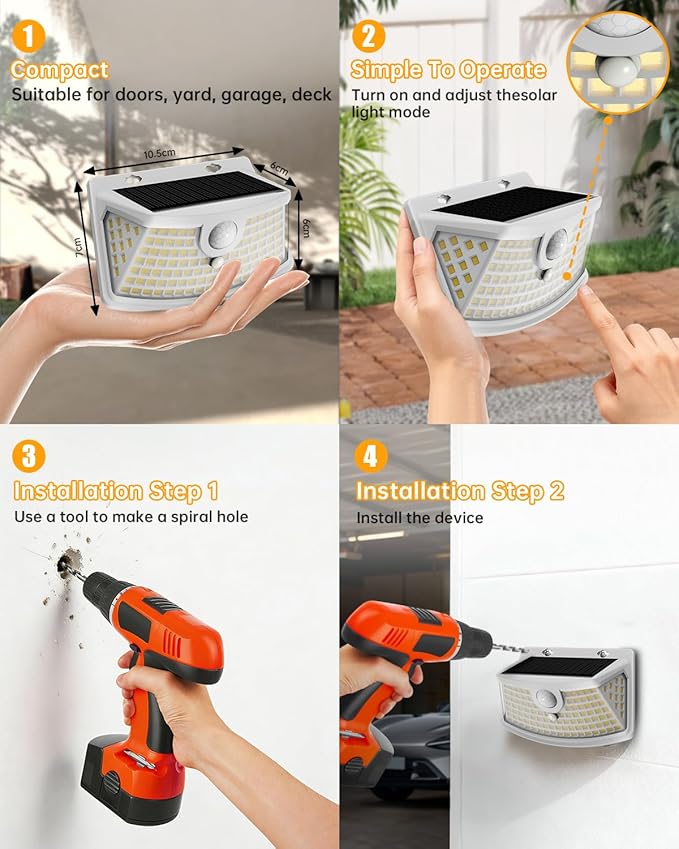 Aootek New Solar Motion Sensor Lights 120 LEDs with Lights Reflector,270° Wide Angle, IP65 Waterproof, Step Lights for Front Door, Yard, Garage, Deck (White, Warm White, 4-Pack)