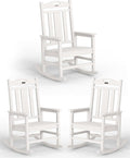 Ciokea Oversized Outdoor Rocking Chairs Set of 3, 380lbs Heavy-Duty Large Patio Rocker, High Back Cozy Porch Chairs, Weather Resistant Patio Rocking Chairs for Outside, Fire Pit, Deck, White