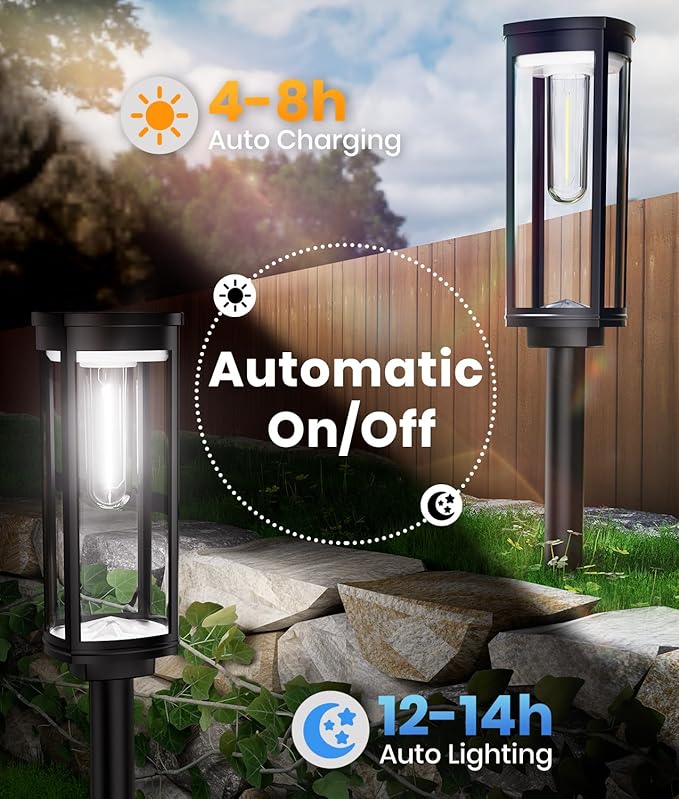 Solar Pathway Lights Outdoor,6 Pack Solar Lights Outdoor, IP65 Waterproof Auto On/Off Solar Garden Lights Solar Powered Landscape Lighting for Yard Walkway Driveway Pathway