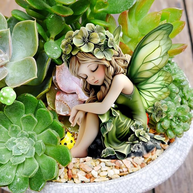 Fairy Garden Stake Decor, Acrylic 2D Garden Fairy Decoration, Fairy Garden Accessories for Outdoor Indoor Yard Lawn Pot Plants (Green Flower Fairy)