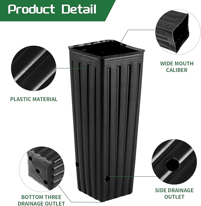 20 Pcs Plastic Deep Nursery Pots,9.8" Tall Tree Pots,Tall Nursery Tree Pots Plant Deep Seedling Pots, Flower Plant Container Pots with 3 Pcs Garden Tools for Indoor Outdoor Use