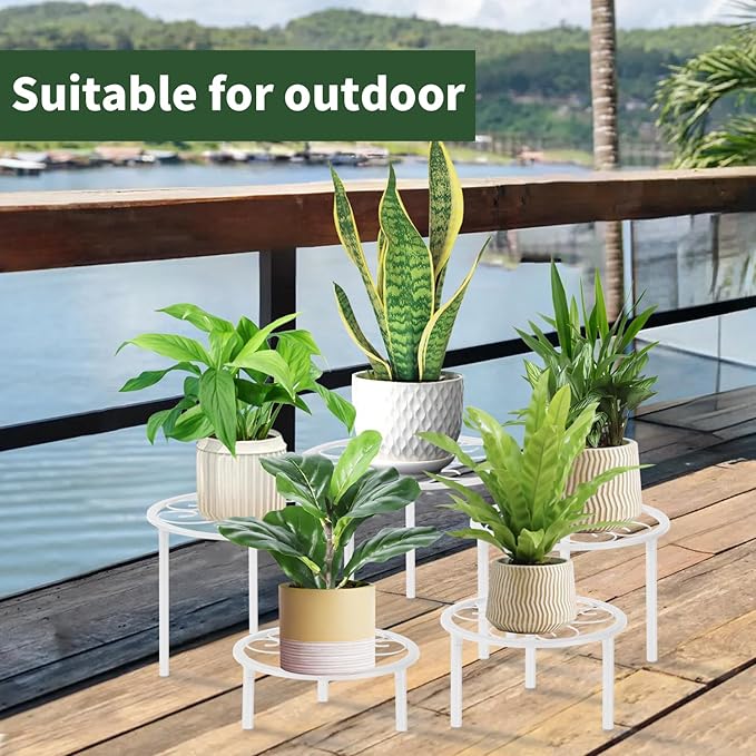 5-piece set of metal plant potted flower racks, heavy-duty flower pot plant racks of different sizes, iron flower racks, suitable for indoor and outdoor home decoration (Black) (5, White)