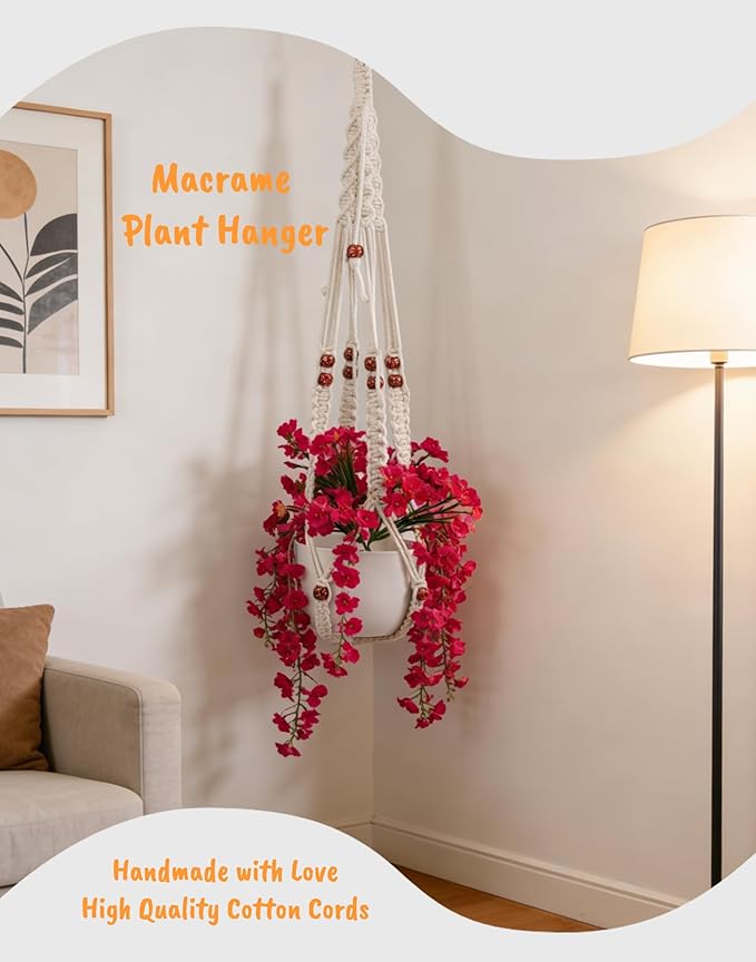 35 inch Macrame Plant Hanger for 5-10 Pot Indoor wall Window Boho Long Crochet White Rope Hanging Planters for Plant Holder Outdoor (Ivory2)