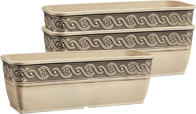 Classic Home and Garden Corinthian Trough, 10", Ivory Ash (Pack of 3)