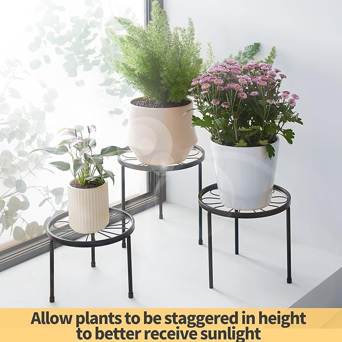 Plant Stand,5 Pack Heavy Duty Flower Pot Stands,Metal Decoration Racks,Round Plant Shelf for Planter Outdoor and indoor (Brown)