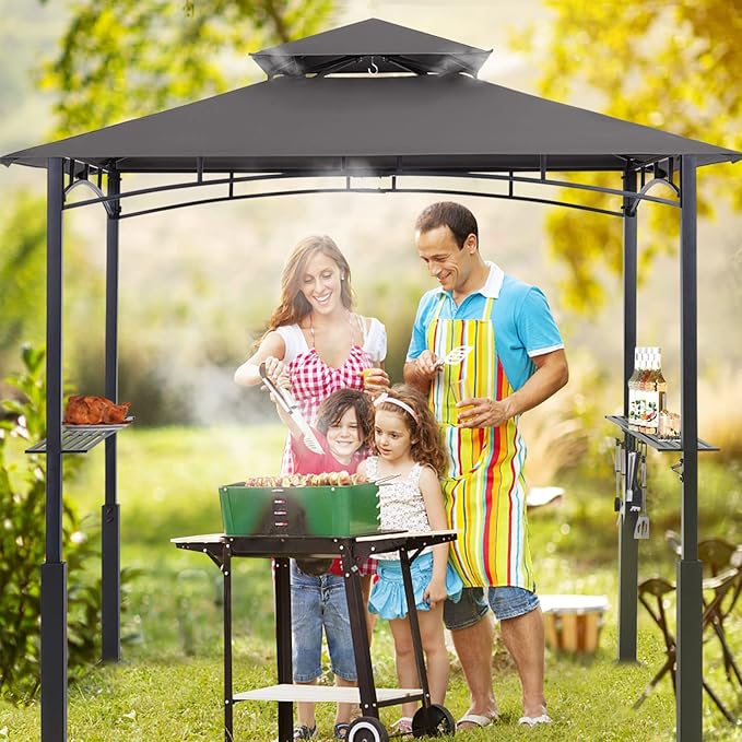 ABCCANOPY 8x5 Grill Gazebo - Outdoor BBQ Canopy Shelter with Led Light for Patio Backyard Grilling (Dark Gray)