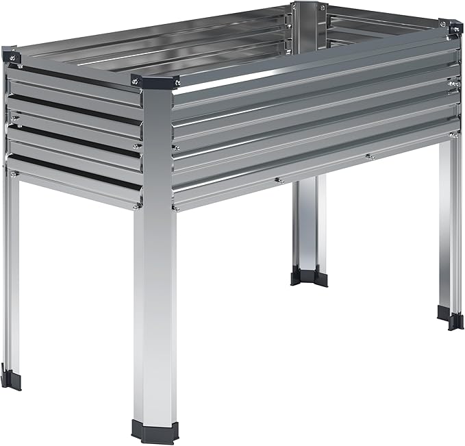 Galvanized Raised Garden Bed with Legs,48×18×30in Elevated Planter Box for Backyard,Outdoor Garden, Patio, Balcony, 300lb Capacity,Silver
